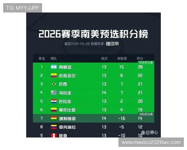2026世界杯南美区积分榜更新：各队排名变化及晋级形势预测